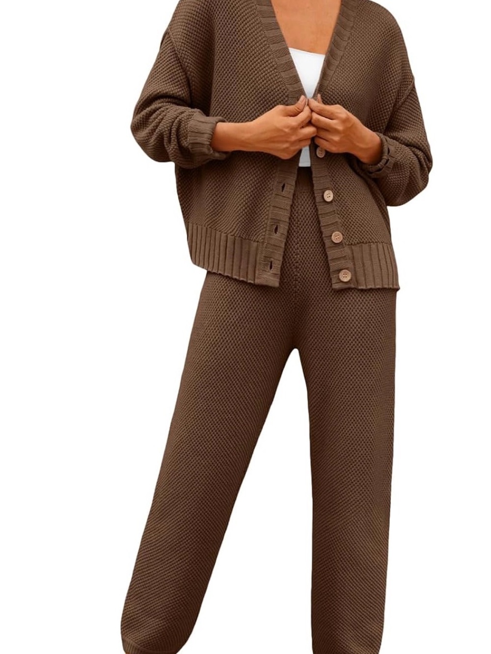 Chunky Knit Button-Front Cardigan & Matching Knit Pants